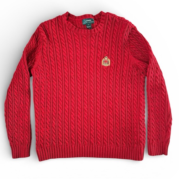 Ralph Lauren Sweaters - Ralph Lauren Red Cable Knit Crest Sweater